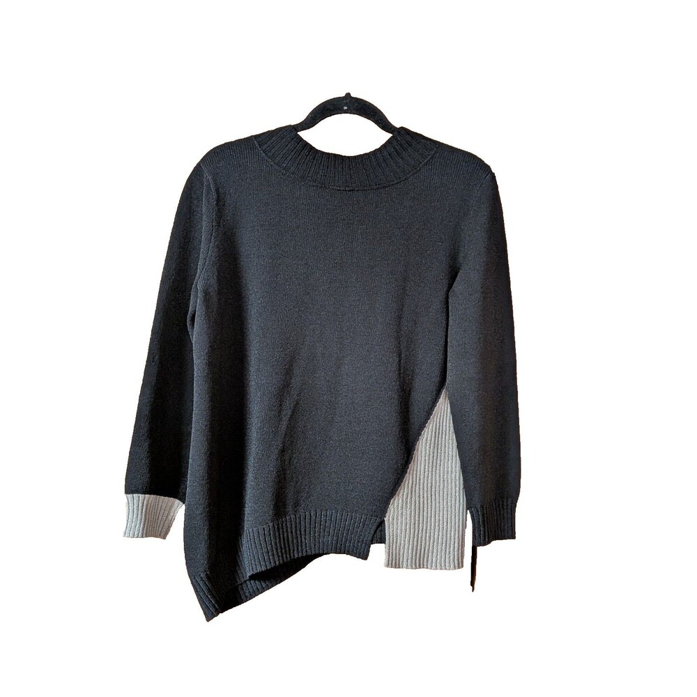 Barbara Wells Studio Women's Colorblock Asymmetrical Knit Sweater Black Taupe L